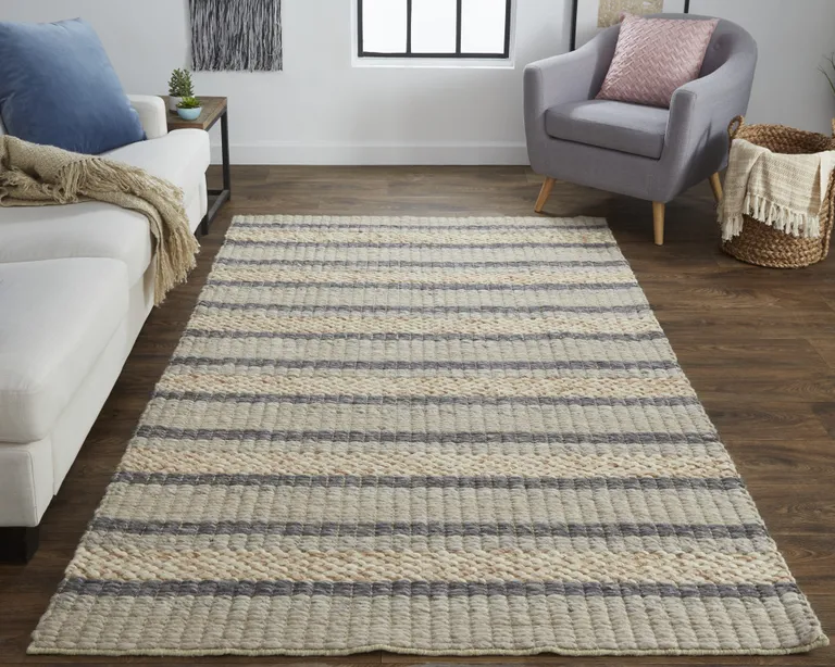 Ivory Tan And Gray Wool Hand Woven Stain Resistant Area Rug Photo 5