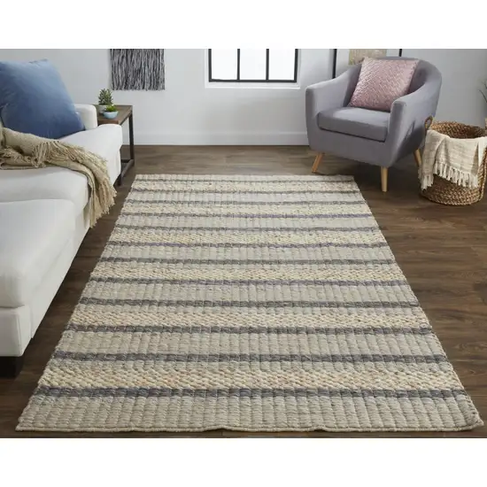 Gray And Ivory Wool Striped Hand Woven Area Rug Photo 5