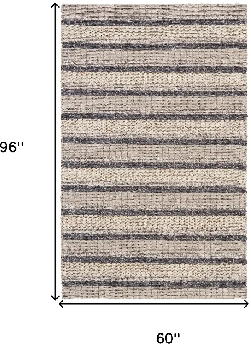 Gray And Ivory Wool Striped Hand Woven Area Rug Photo 3