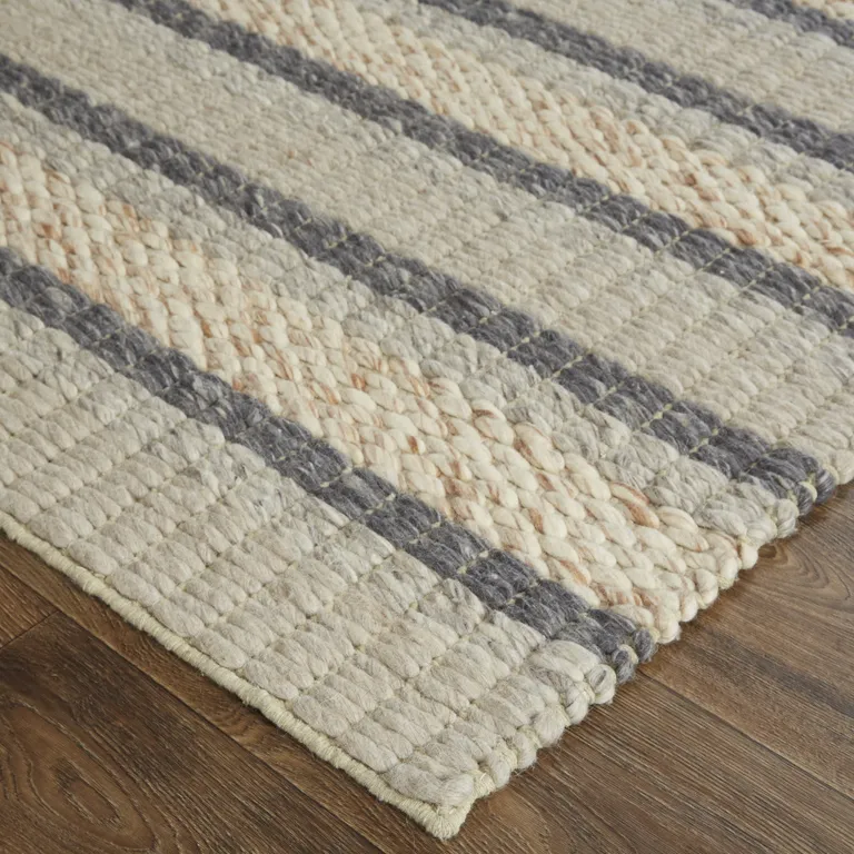 Ivory Tan And Gray Wool Hand Woven Stain Resistant Area Rug Photo 4