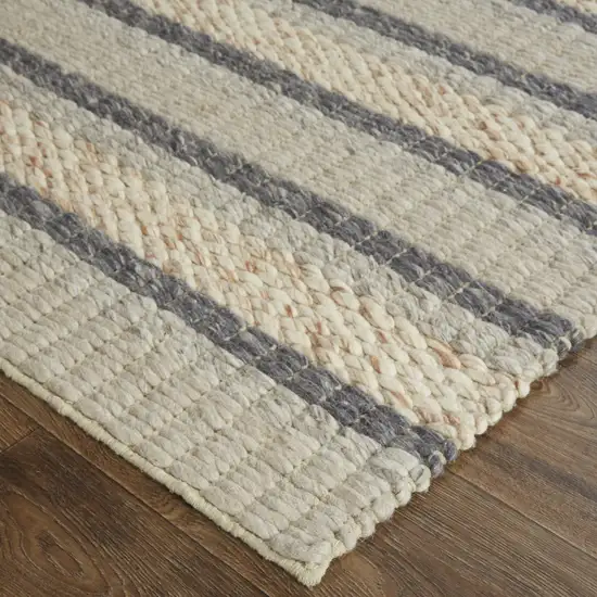 Gray And Ivory Wool Striped Hand Woven Area Rug Photo 4