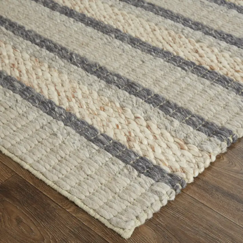 Gray And Ivory Wool Striped Hand Woven Area Rug Photo 4