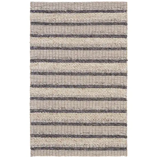 Gray And Ivory Wool Striped Hand Woven Area Rug Photo 2