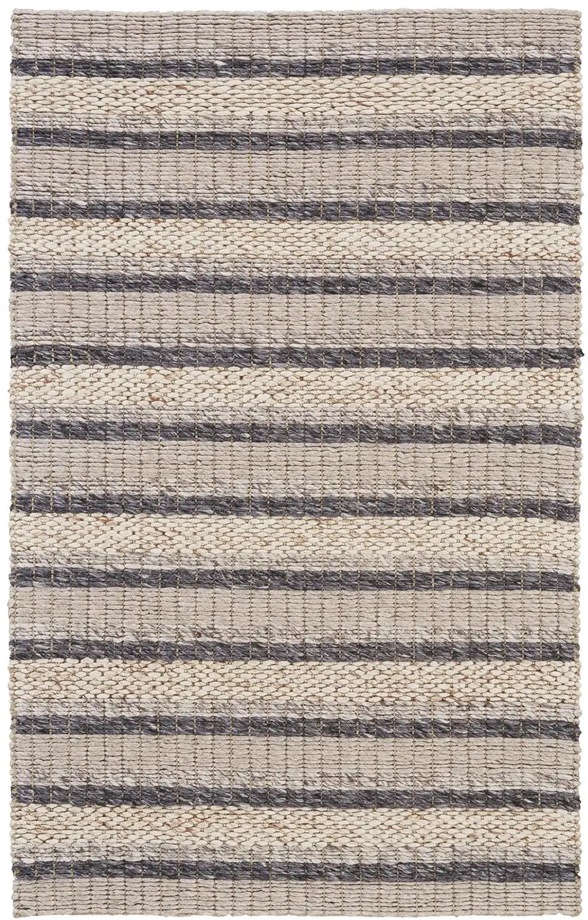 Gray And Ivory Wool Striped Hand Woven Area Rug Photo 2