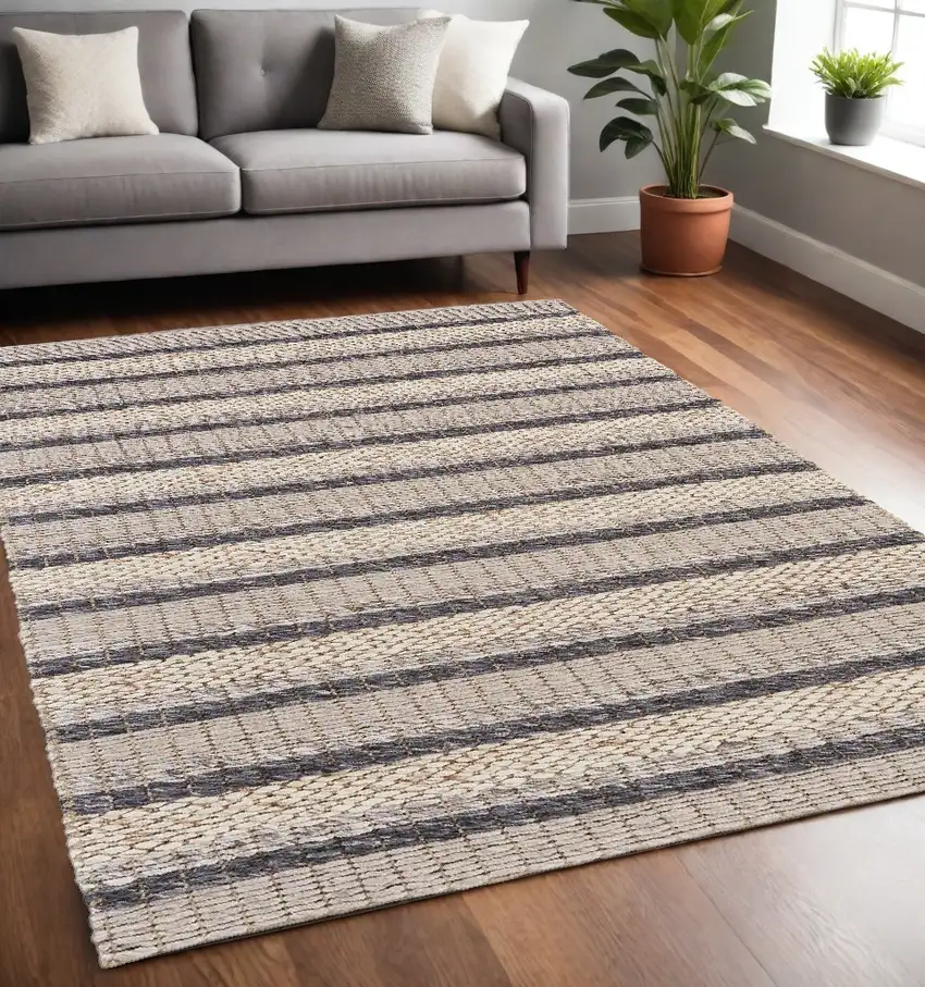 Gray and Ivory Wool Hand Woven Area Rug Photo 1