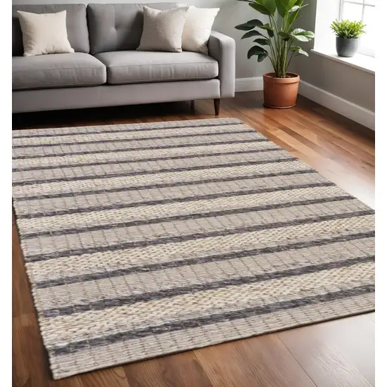 Gray And Ivory Wool Striped Hand Woven Area Rug Photo 1