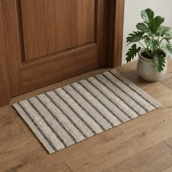 Gray And Ivory Wool Striped Hand Woven Area Rug Photo 1