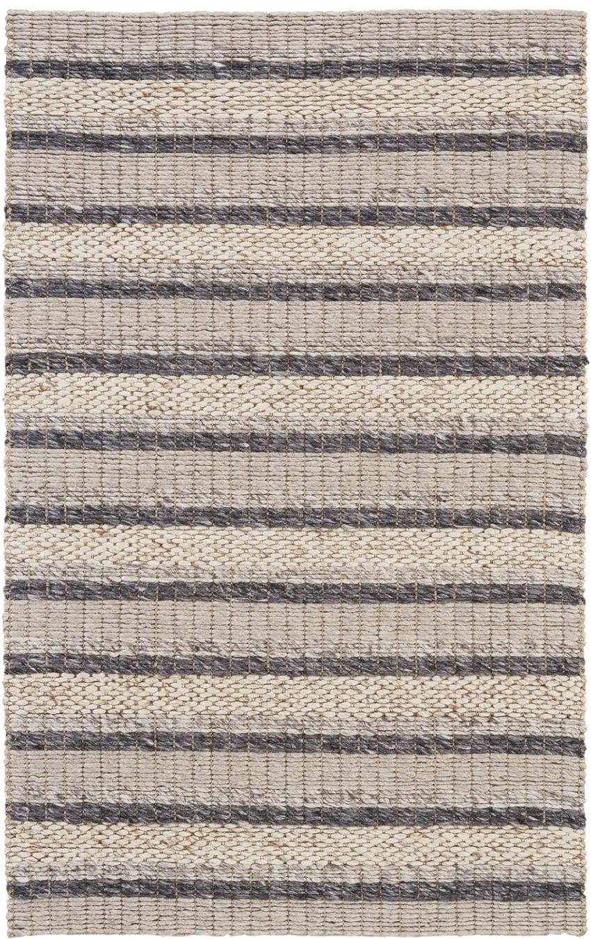 Gray and Ivory Wool Hand Woven Area Rug Photo 2
