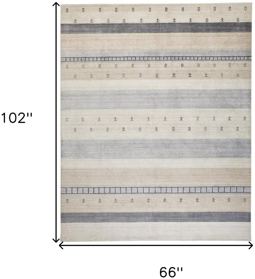 Ivory Tan And Gray Wool Striped Hand Knotted Stain Resistant Area Rug Photo 9