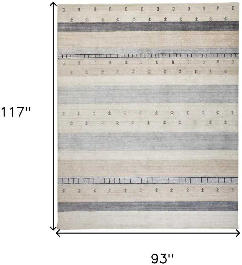 Ivory Tan And Gray Wool Striped Hand Knotted Stain Resistant Area Rug Photo 9