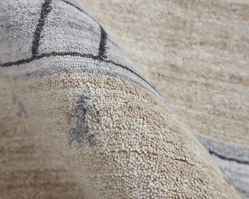 Ivory Tan And Gray Wool Striped Hand Knotted Stain Resistant Area Rug Photo 8