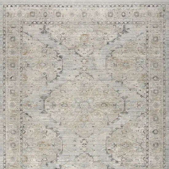 Ivory Tan And Light Blue Floral Distressed Area Rug With Fringe Photo 6