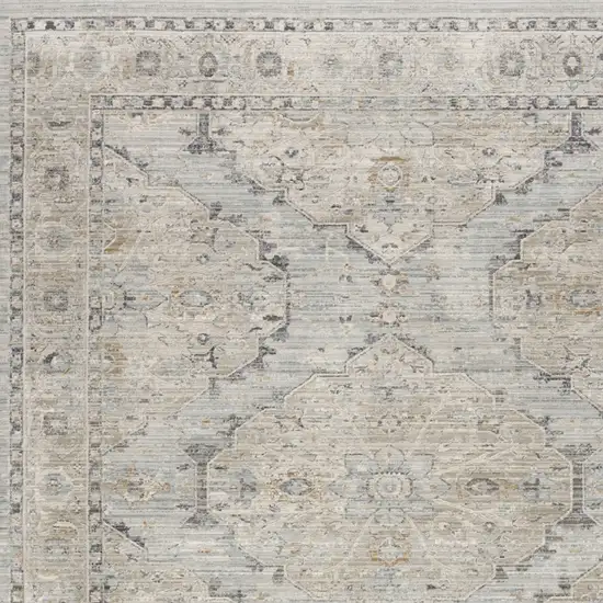 Ivory Tan And Light Blue Floral Distressed Area Rug With Fringe Photo 5