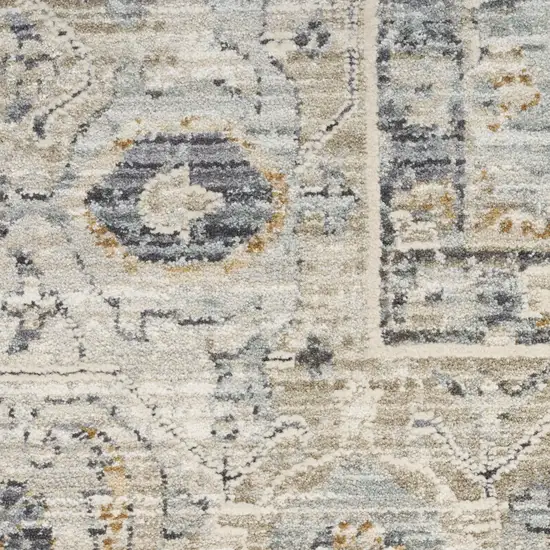 Ivory Tan And Light Blue Oriental Distressed Area Rug With Fringe Photo 3