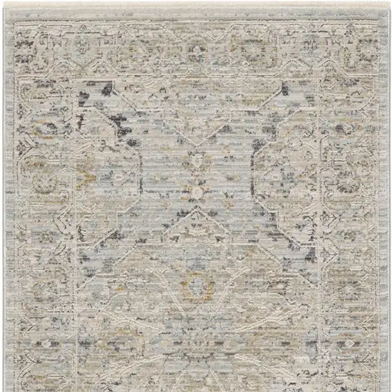 Ivory Tan And Light Blue Oriental Distressed Area Rug With Fringe Photo 6