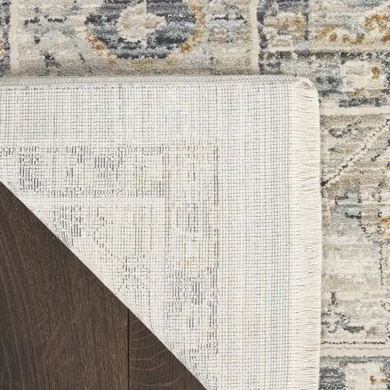 Ivory Tan And Light Blue Oriental Distressed Area Rug With Fringe Photo 9