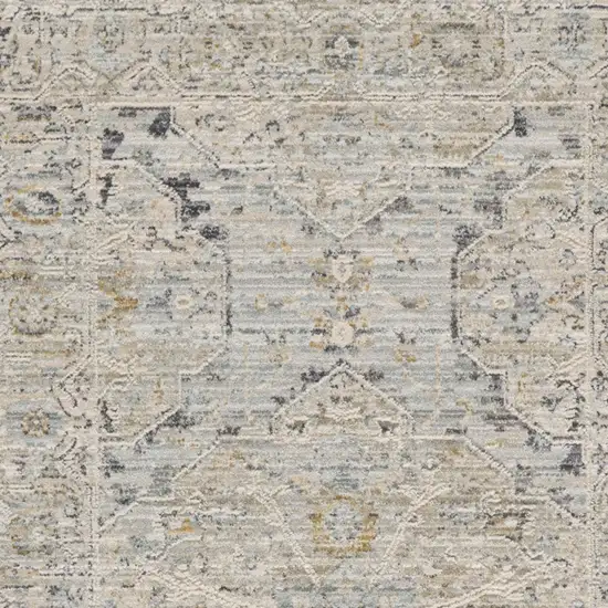 Ivory Tan And Light Blue Oriental Distressed Area Rug With Fringe Photo 5
