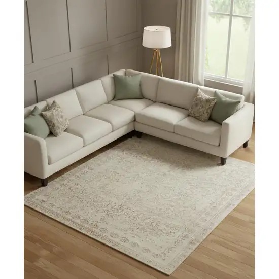 Ivory Tan And Pink Wool Floral Tufted Handmade Distressed Area Rug Photo 1