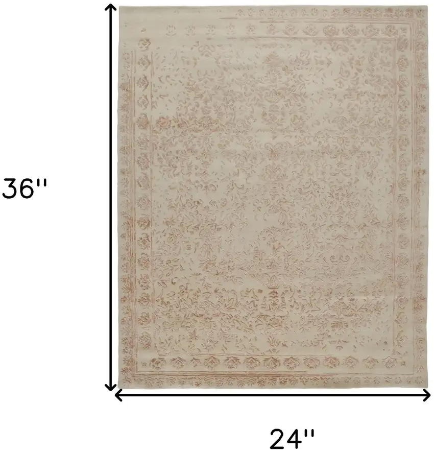 Pink and Ivory Wool Floral Hand Tufted Distressed Area Rug Photo 3