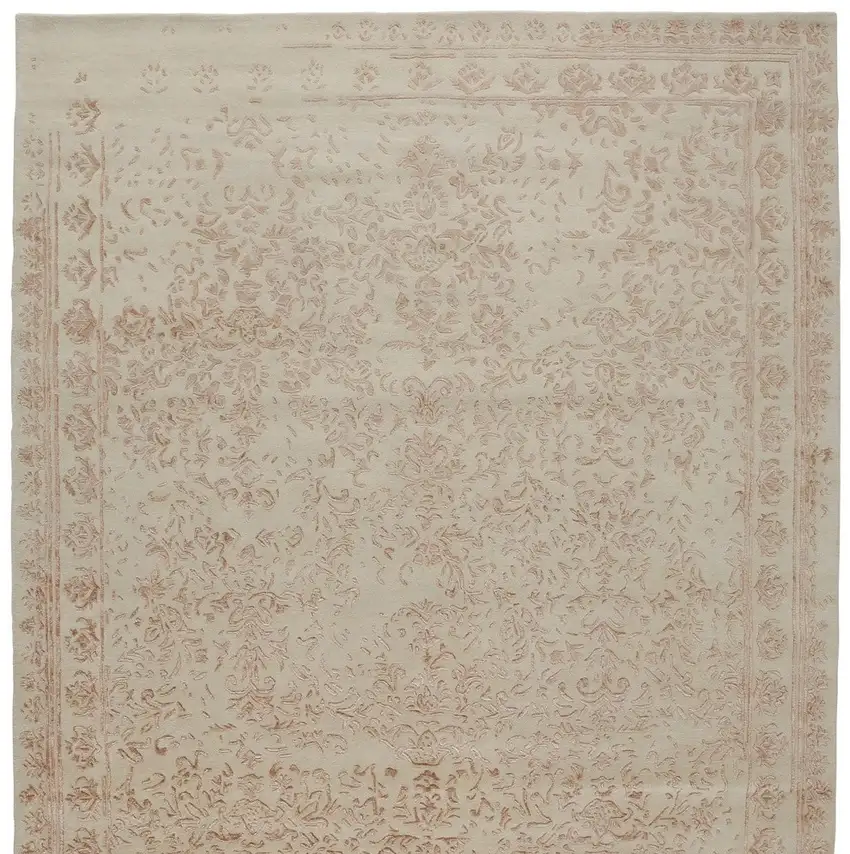 Pink and Ivory Wool Floral Hand Tufted Distressed Area Rug Photo 8