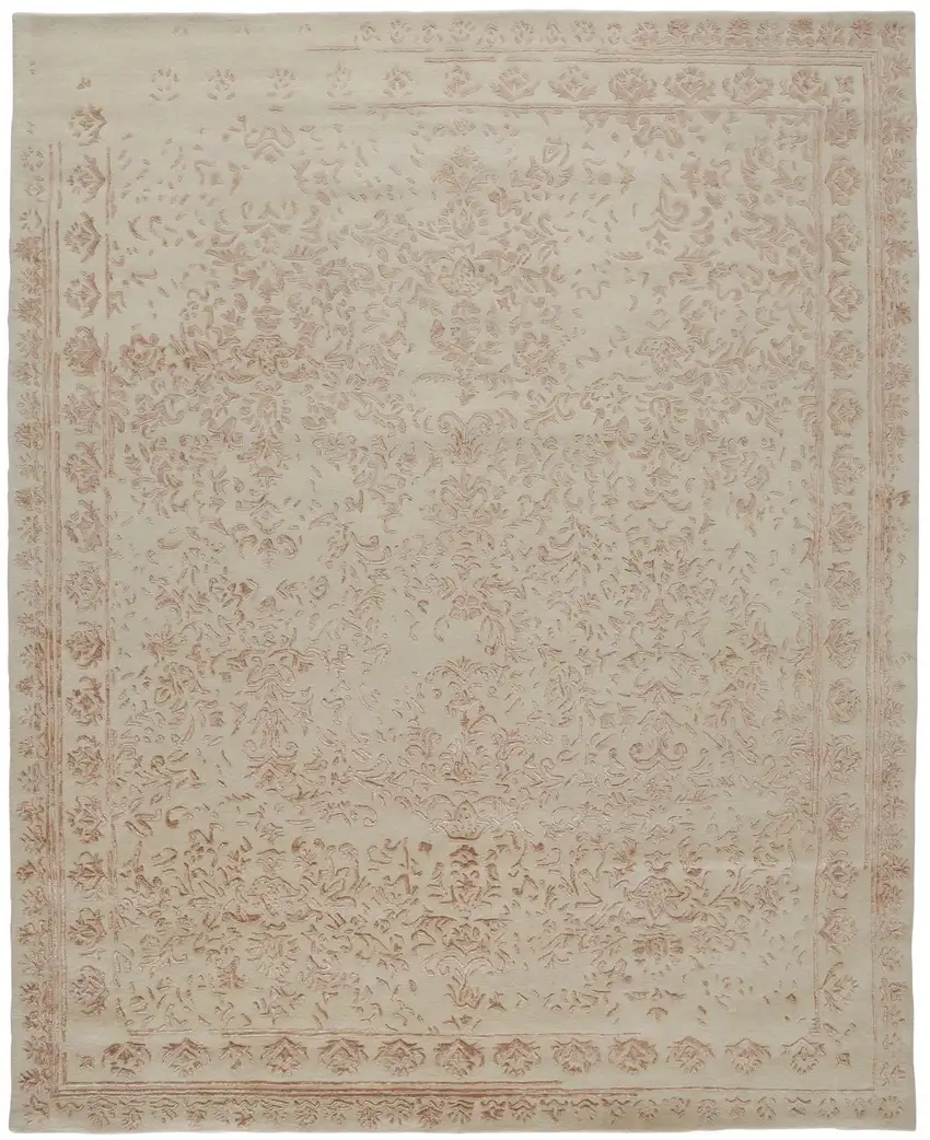 Pink and Ivory Wool Floral Hand Tufted Distressed Area Rug Photo 2