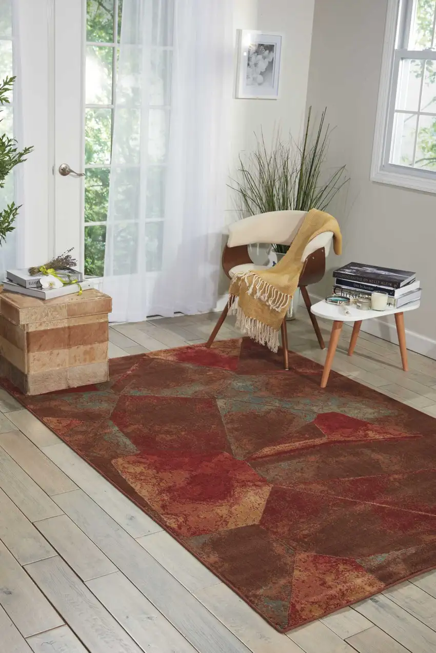Ivory Tan And Red Abstract Non Skid Area Rug Photo 5