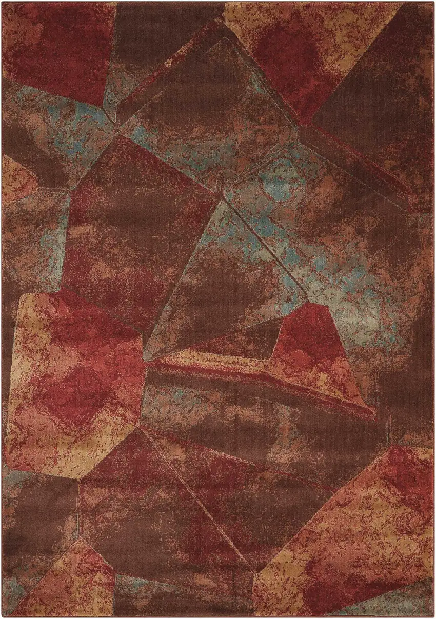 Ivory Tan And Red Abstract Non Skid Area Rug Photo 2