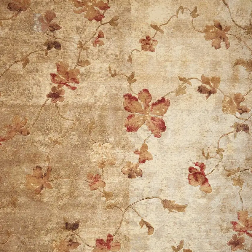 Ivory Tan And Red Floral Non Skid Area Rug Photo 6