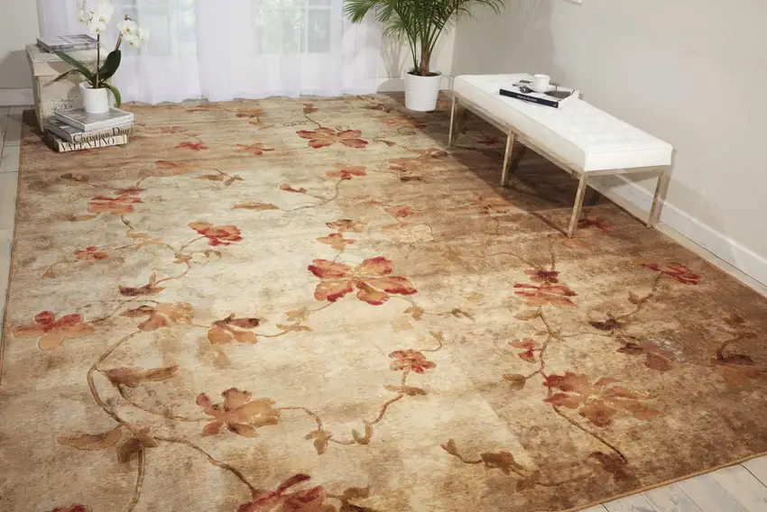 Ivory Tan And Red Floral Non Skid Area Rug Photo 4