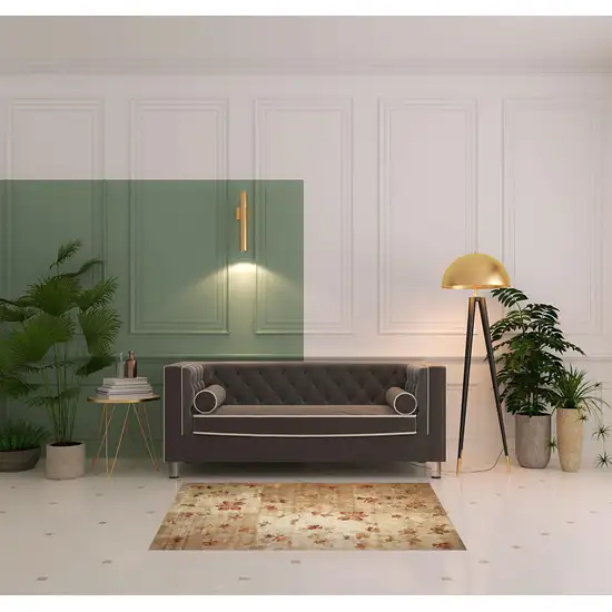 Ivory Tan And Red Floral Non Skid Area Rug Photo 1