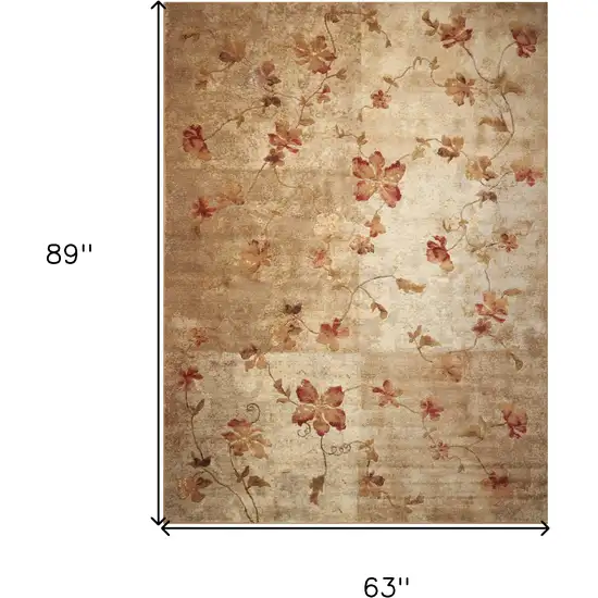 Ivory Tan And Red Floral Non Skid Area Rug Photo 3