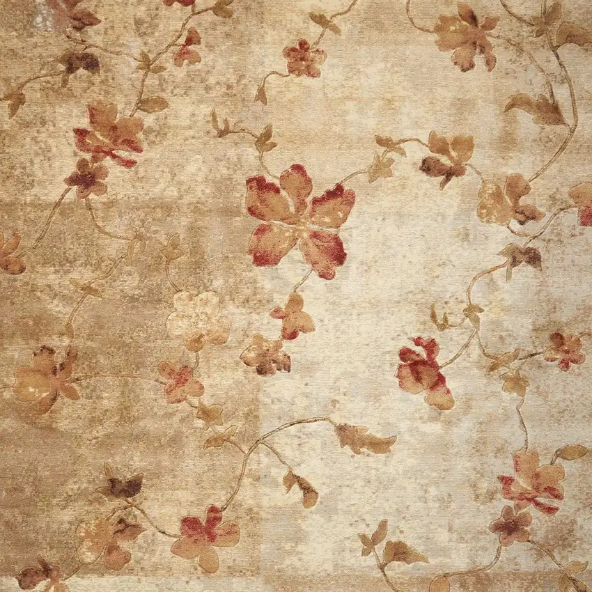 Ivory Tan And Red Floral Non Skid Area Rug Photo 7