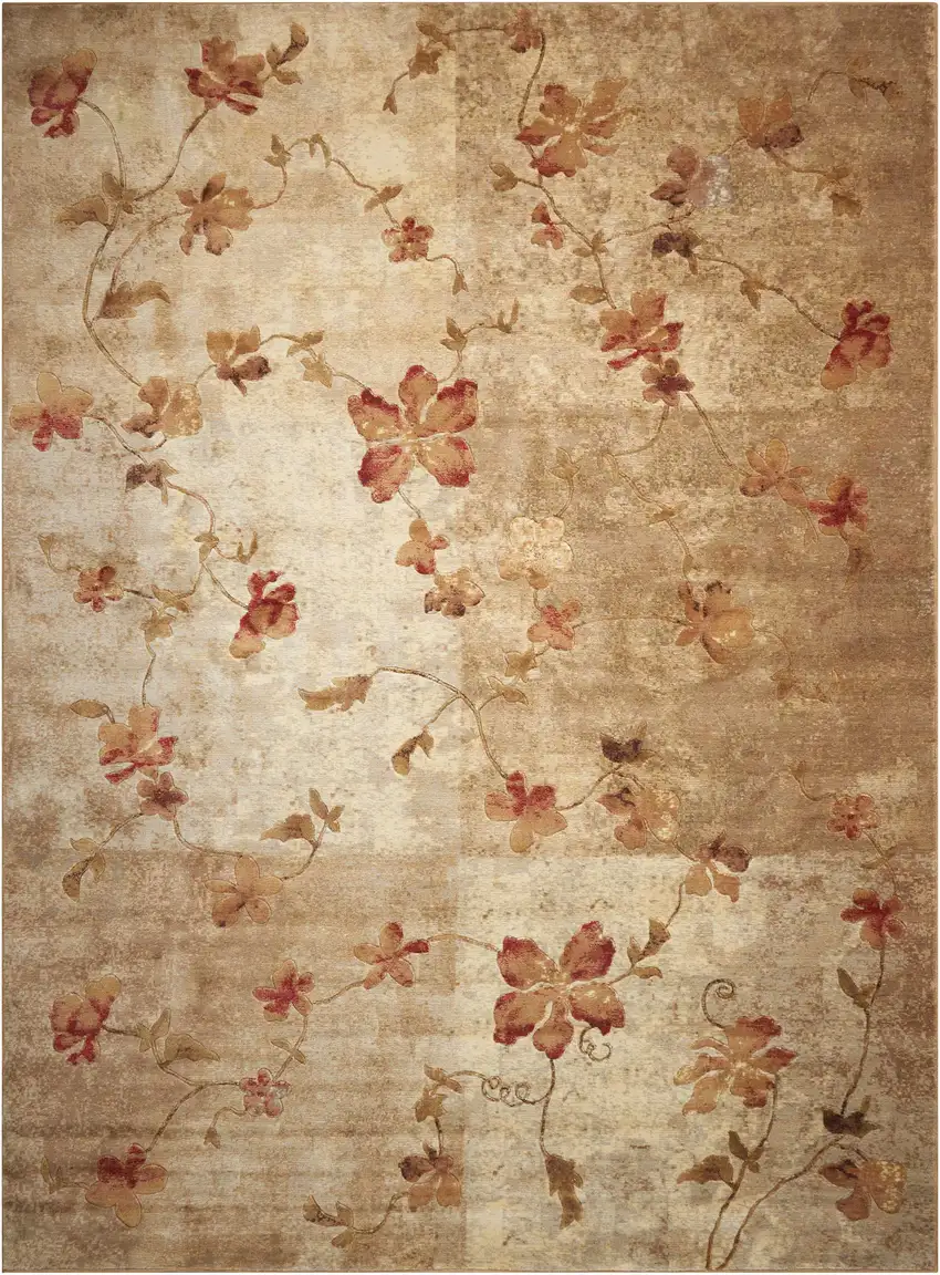 Ivory Tan And Red Floral Non Skid Area Rug Photo 4