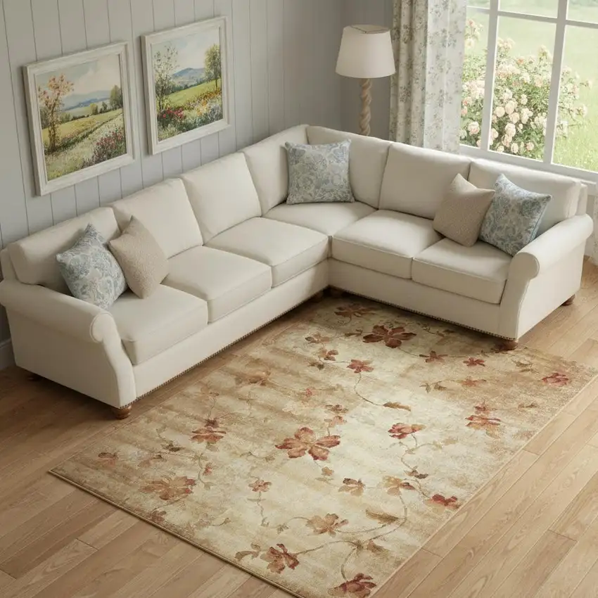 Ivory Tan And Red Floral Non Skid Area Rug Photo 1