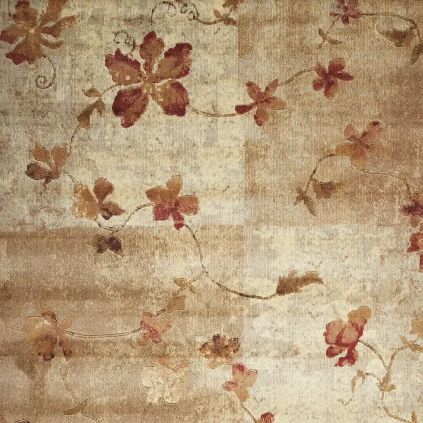 Ivory Tan And Red Floral Non Skid Area Rug Photo 6