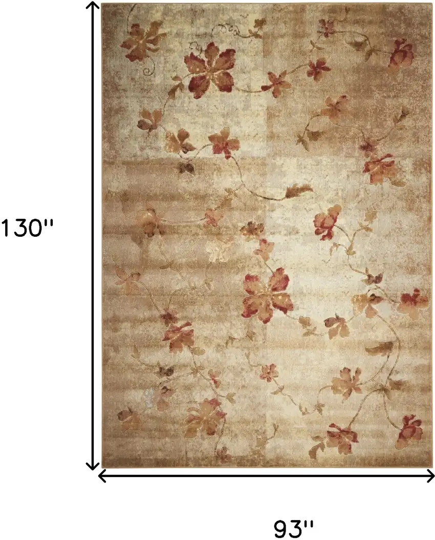 Ivory Tan And Red Floral Non Skid Area Rug Photo 3