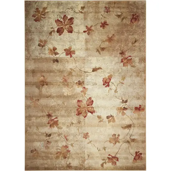 Ivory Tan And Red Floral Non Skid Area Rug Photo 3