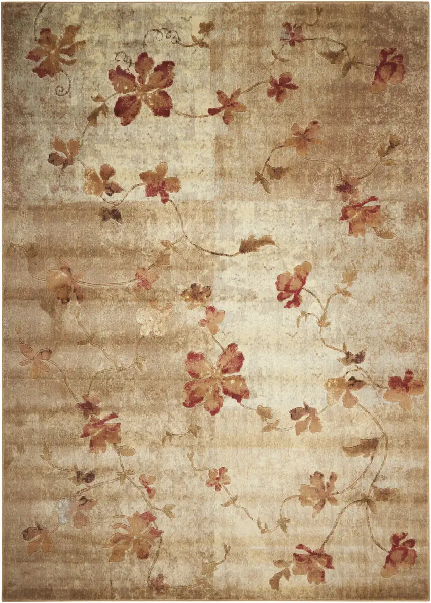 Ivory Tan And Red Floral Non Skid Area Rug Photo 3