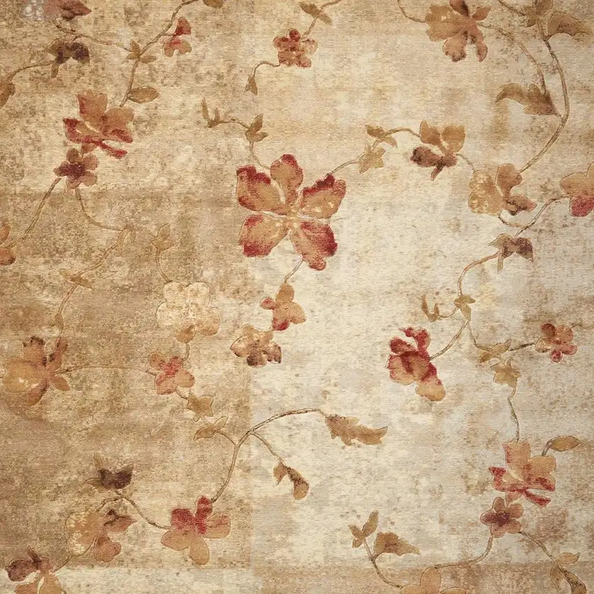 Ivory Tan And Red Floral Non Skid Area Rug Photo 3