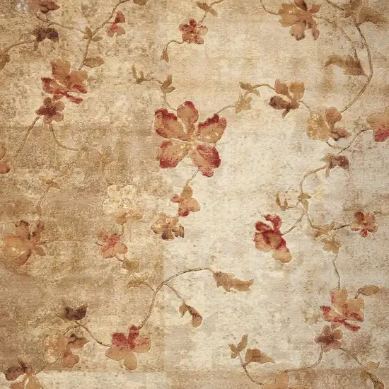 Ivory Tan And Red Floral Non Skid Area Rug Photo 3