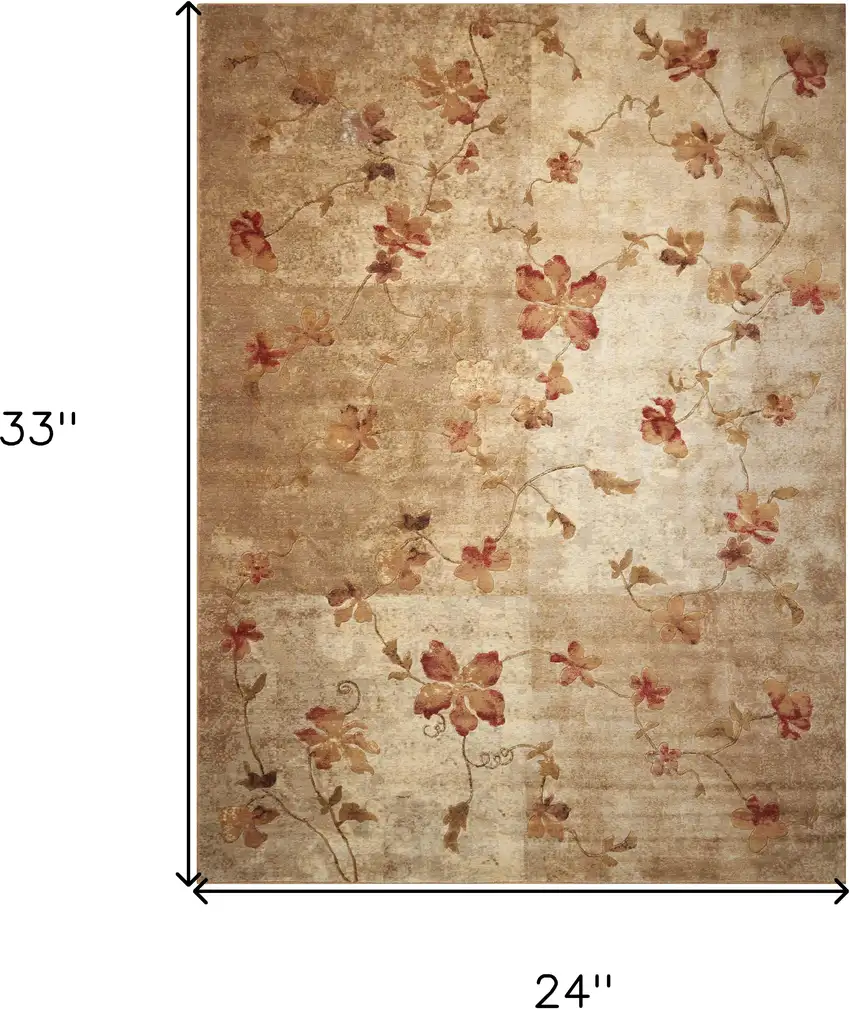 Ivory Tan And Red Floral Non Skid Area Rug Photo 3