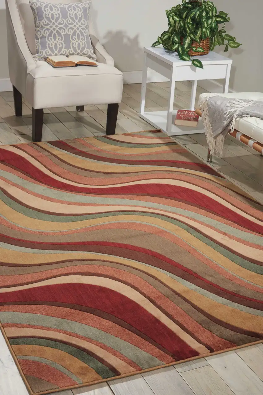 Ivory Tan And Red Striped Non Skid Area Rug Photo 4