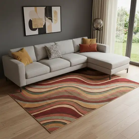 Ivory Tan And Red Striped Non Skid Area Rug Photo 1