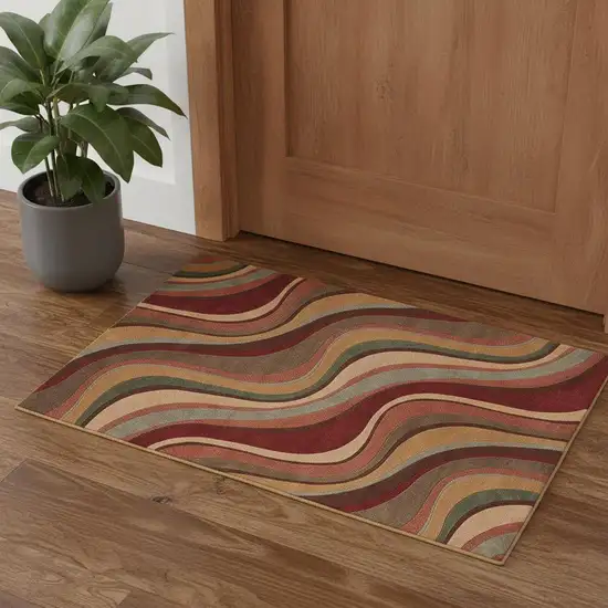 Ivory Tan And Red Striped Non Skid Area Rug Photo 1