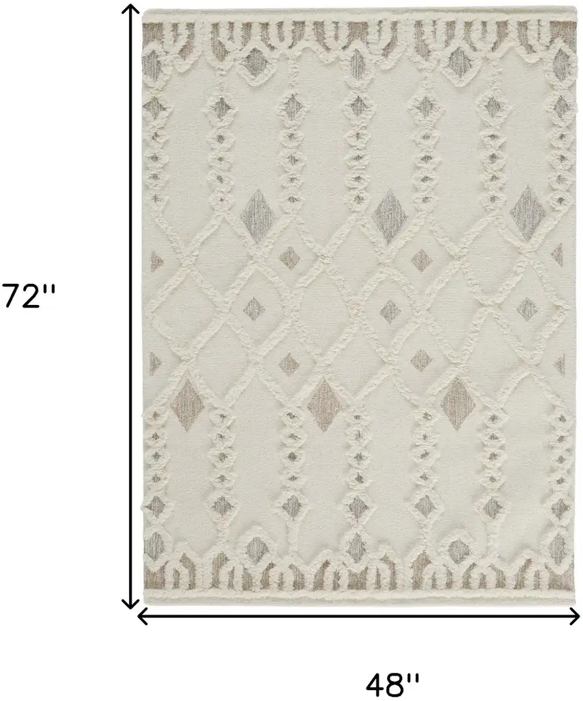 Ivory Tan And Silver Wool Geometric Tufted Handmade Stain Resistant Area Rug Photo 10