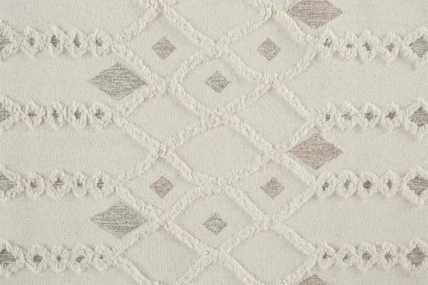 Ivory Tan And Silver Wool Geometric Tufted Handmade Stain Resistant Area Rug Photo 9