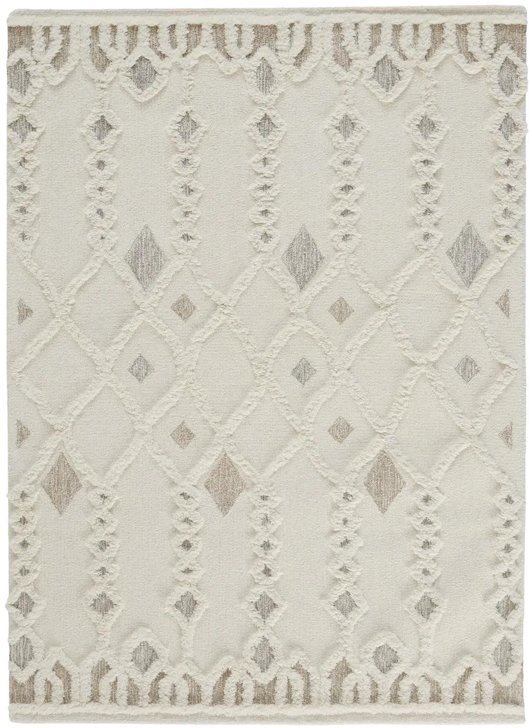 Ivory Tan And Silver Wool Geometric Tufted Handmade Stain Resistant Area Rug Photo 3