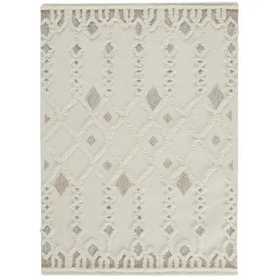 Gray and Ivory Wool Geometric Hand Tufted Area Rug Photo 2