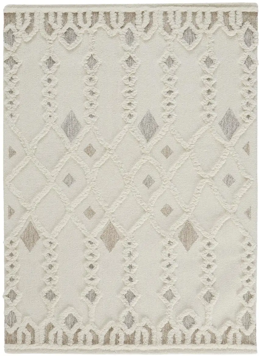 Gray and Ivory Wool Geometric Hand Tufted Area Rug Photo 2