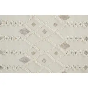 Photo of Ivory Tan And Silver Wool Geometric Tufted Handmade Stain Resistant Area Rug
